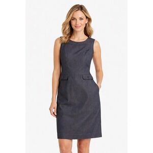 Talbots Denim Look Sheath Dress Women's 8 Sleeveless Blue/Gray Career Preppy